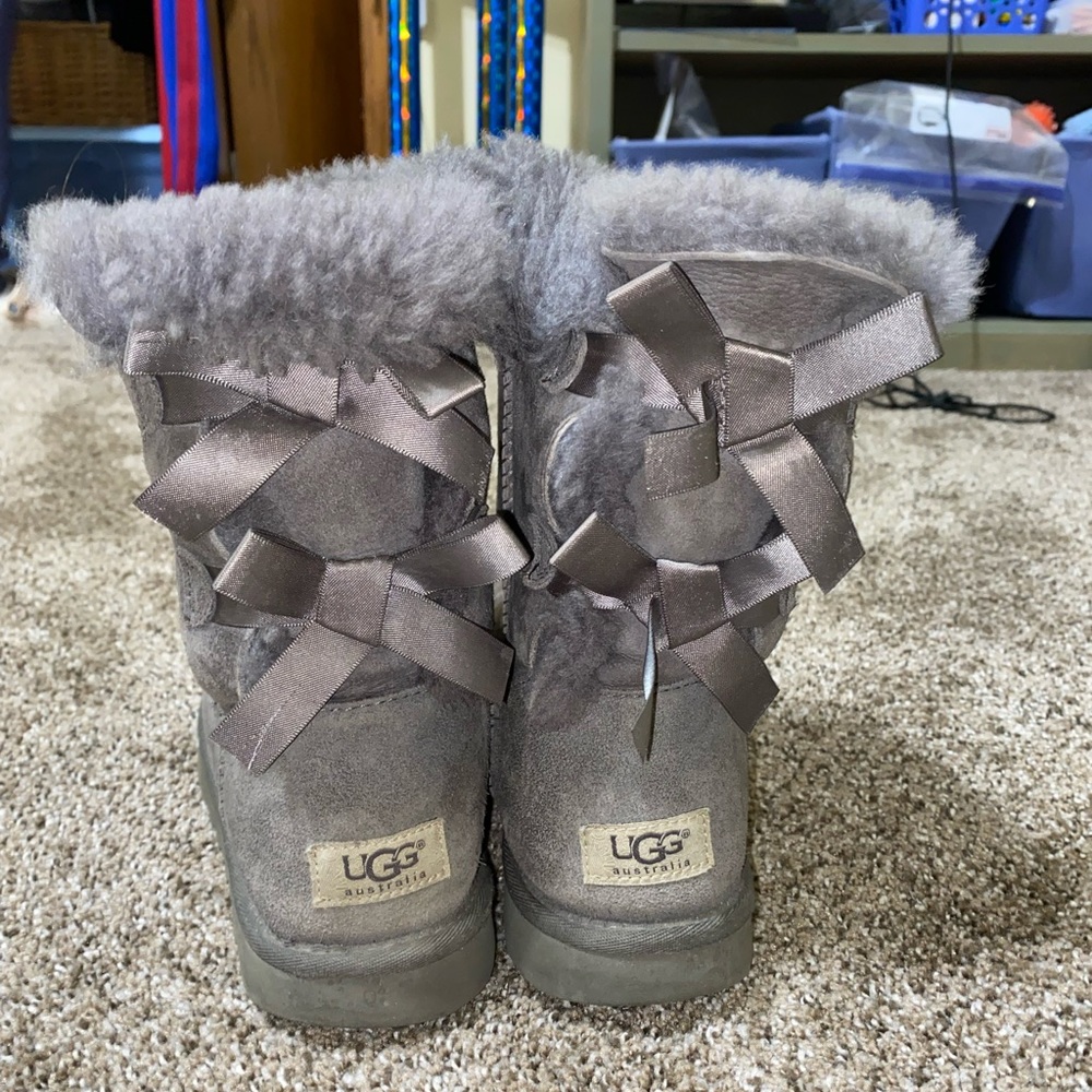 UGG Grey Bailey Bow Sheepskin Boots